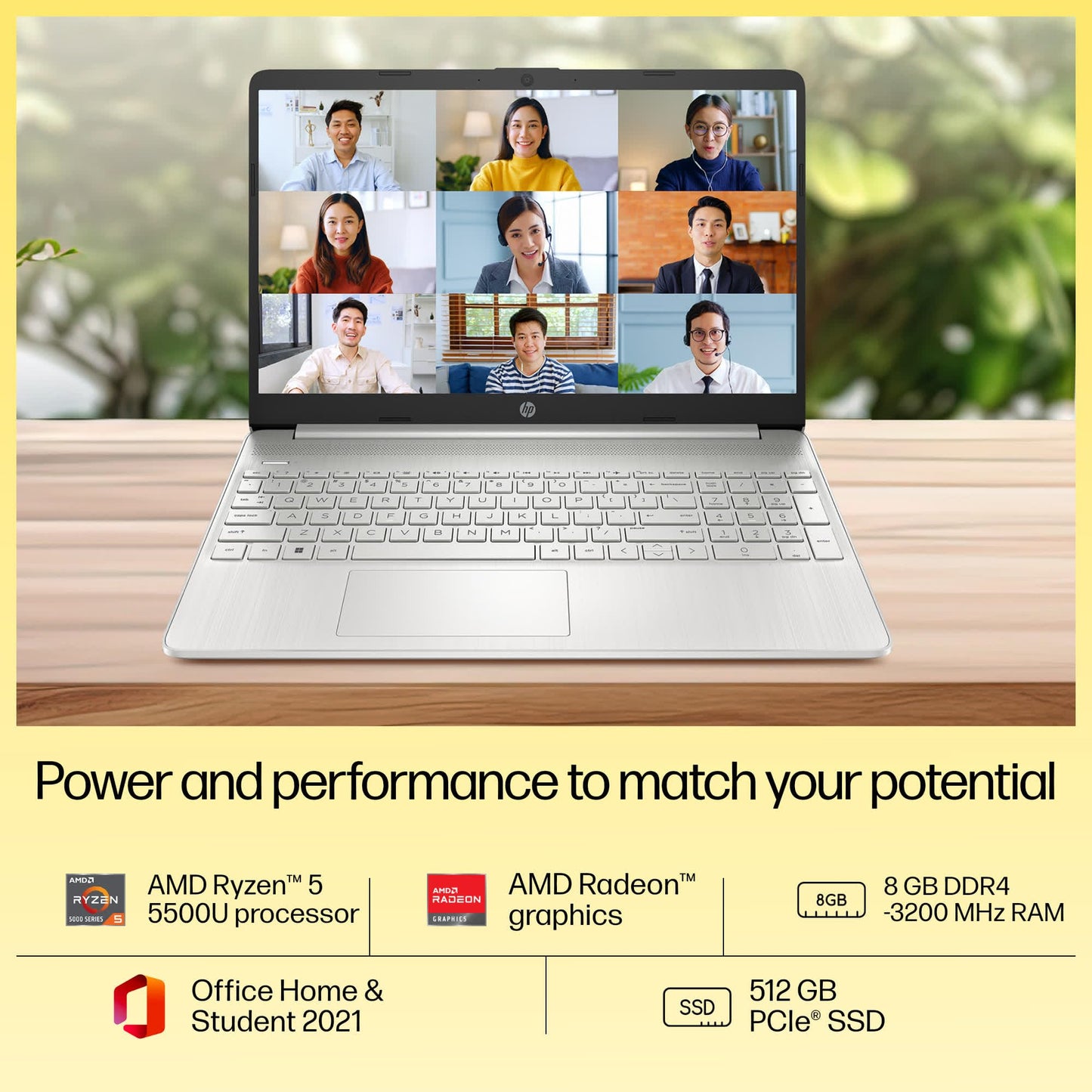 HP Laptop 15s, AMD Ryzen 5 5500U, 15.6-inch (39.6 cm), FHD, 8GB DDR4, 512GB SSD, AMD Radeon Graphics, Thin & Light, Dual Speakers (Win 11, MSO 2019, Silver, 1.69 kg), eq2144AU