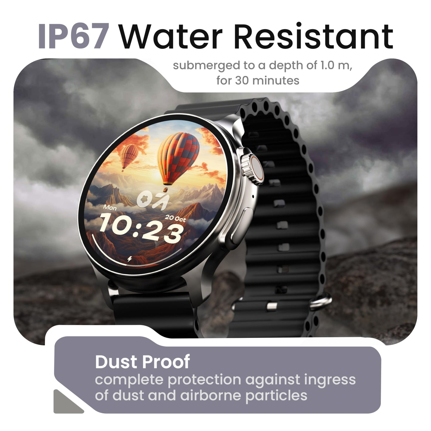 GOBOULT Newly Launched Crown R Pro Smart Watch 1.43''HD AMOLED, BT Calling, Working Crown, Zinc Alloy Frame, 600 Nits Brightness, AI Voice Assistant, SpO2 Monitoring, 120+ Sports Mode (Pure Black)