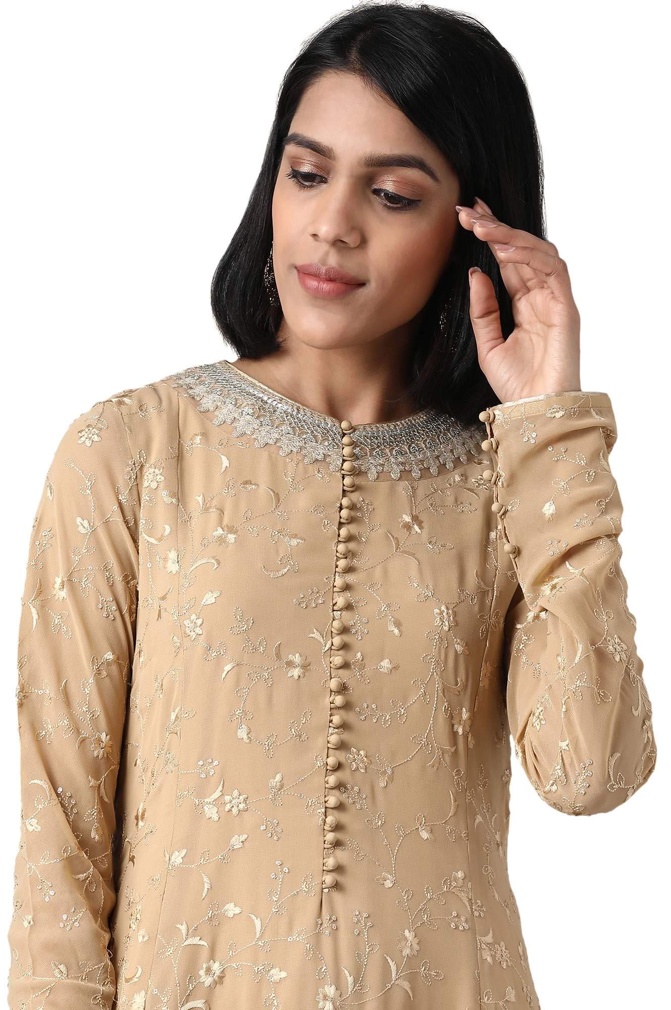 W for Woman Women's Cotton Salwar Suit Set (20FESP10206-310393_Beige_12 (Large))