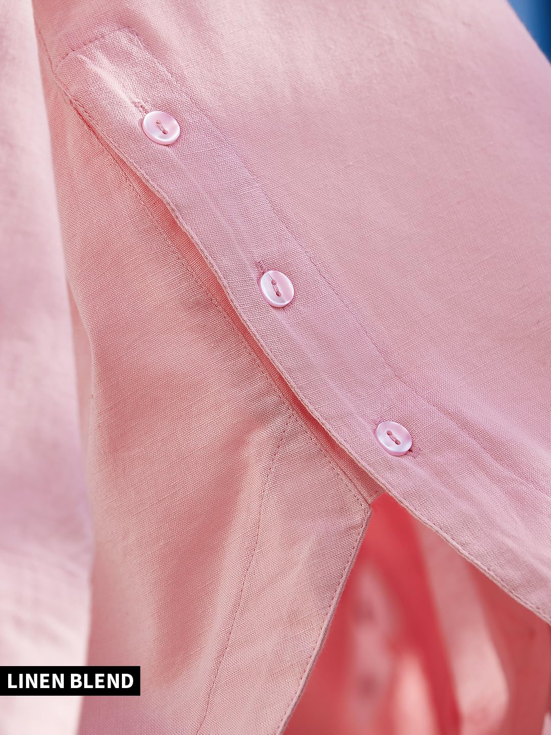 The Souled Store Solids: Pink Women and Girls Loose fit Full Sleeve Cotton and Linen Pink Color Women Boyfriend Shirts