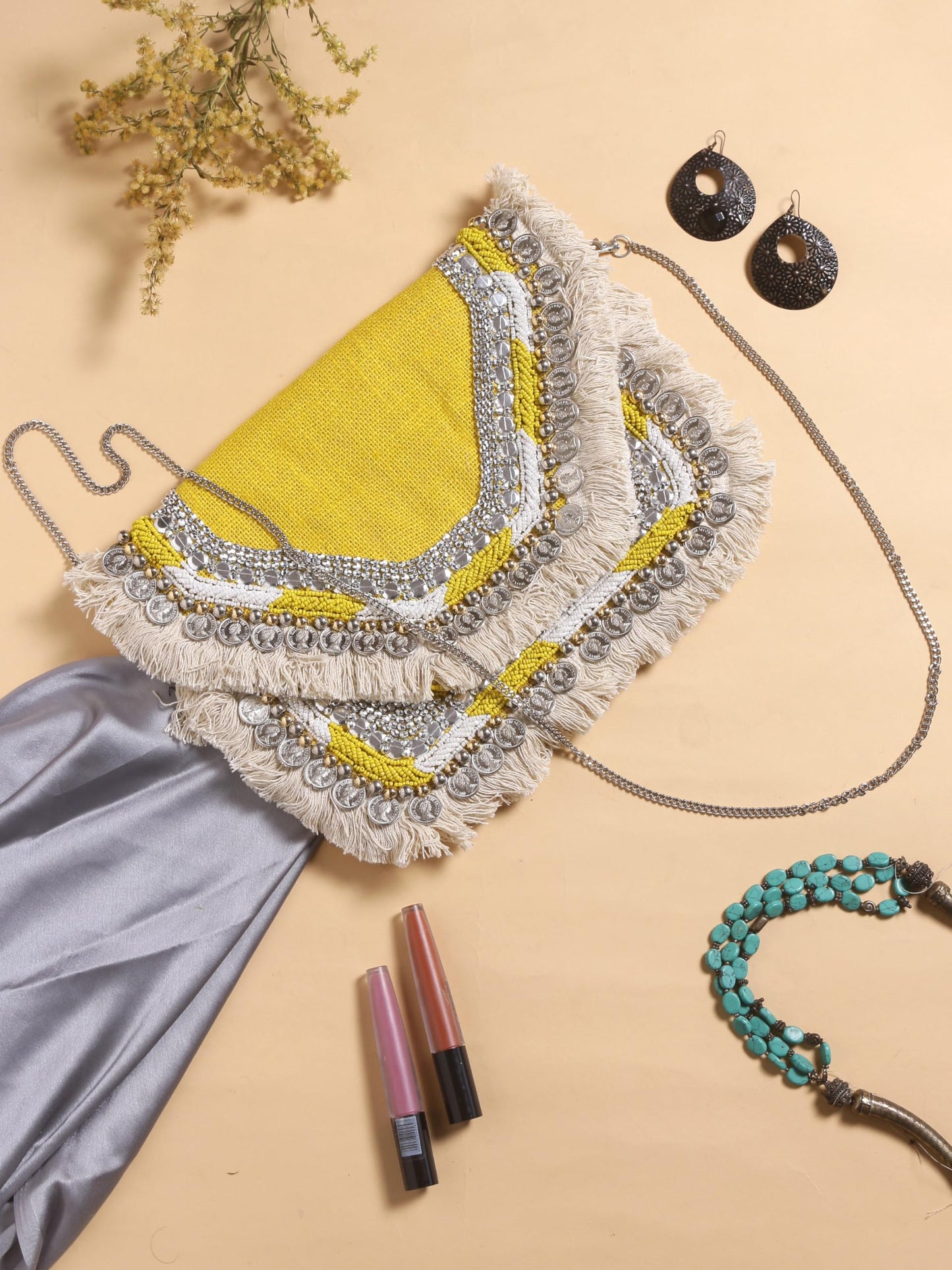 SWISNI Yellow yellow banjara boho bag II Women's Traditional Designer Clutch For Women & Girls II Banjara Boho bag