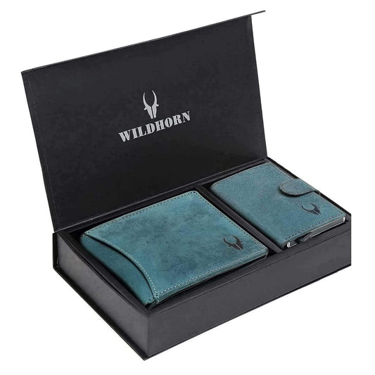 WildHorn Blue Leather Men's Wallet and Card Holder (RAKHIGIFT1173)