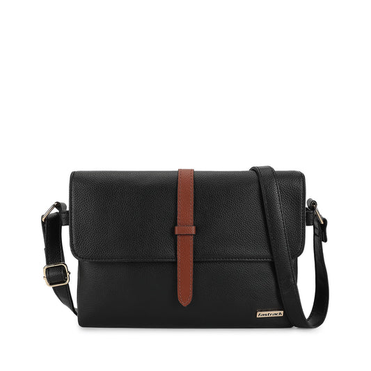 Fastrack Women Double Compartment Sling Bag with Side Zip Pocket | Adjustable Sling Belt, Inner Zip and Slip Pockets | Stylish Everyday Sling | Sling for Casual Carry