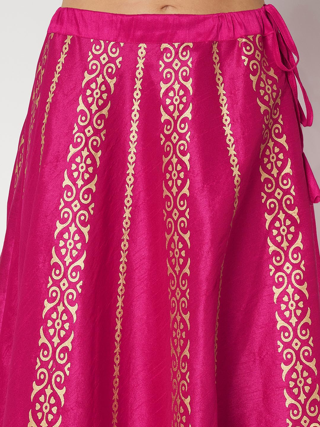 studio rasa Women's Dupion Hand Block Printed Embellished Bias Skirt for Wedding Festive Party (SKTC52412_Pink_X-Large)