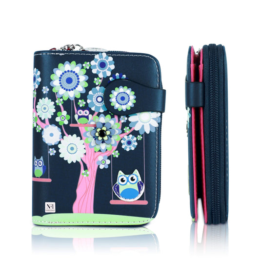 NFI essentials Small Wallet for Women, PU Leather Printed Mini Wallet for Girls, Zipper Credit Card Holder Organizer Coin Purse for Girls (Dark Grey)