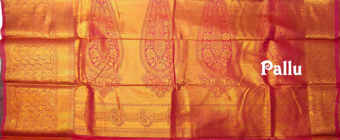 VFCollections Women's Kanchipuram Silk Pure Pattu Sarees With Blouse (VFC519-2)