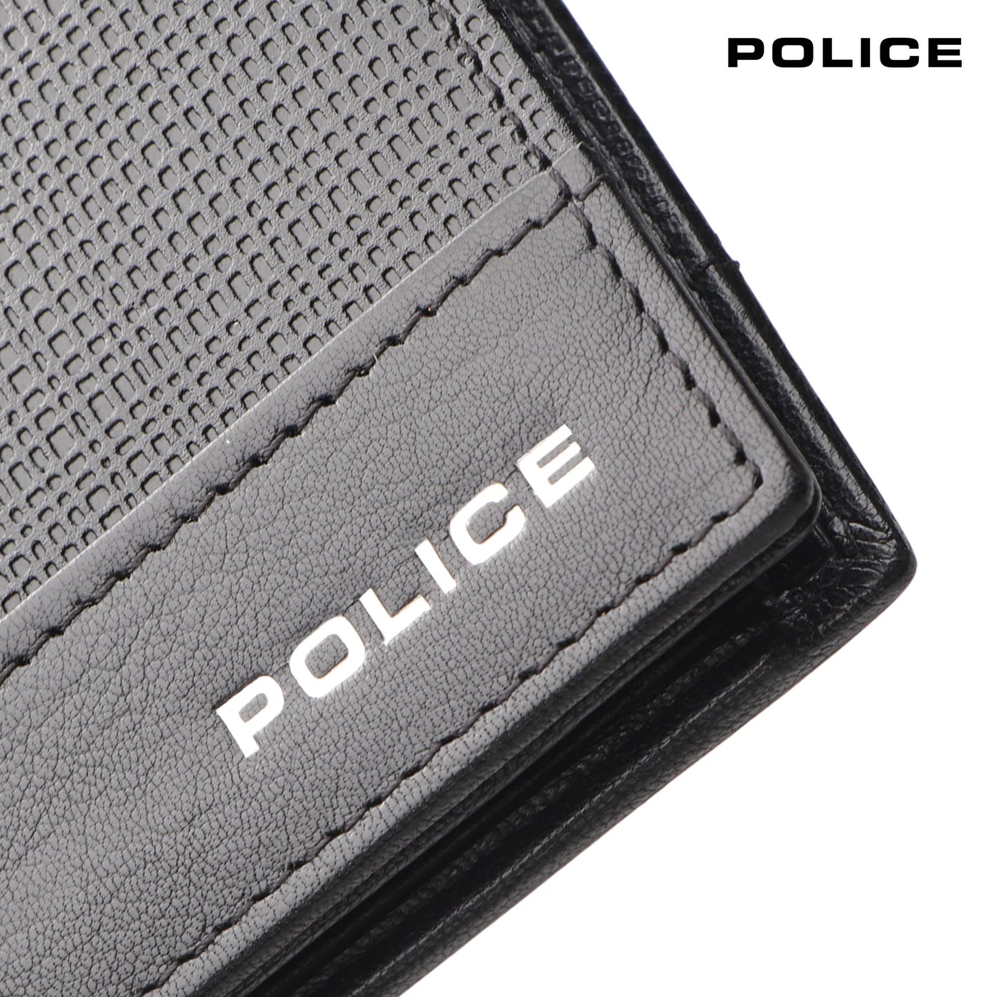 Police Xander Over Flap Coin Wallet Mens Wallet Genuine Leather Wallet for Men Bifold Purse with Card Holder 4 Credit Card Slots 1 Coin Pocket - Black Stripes