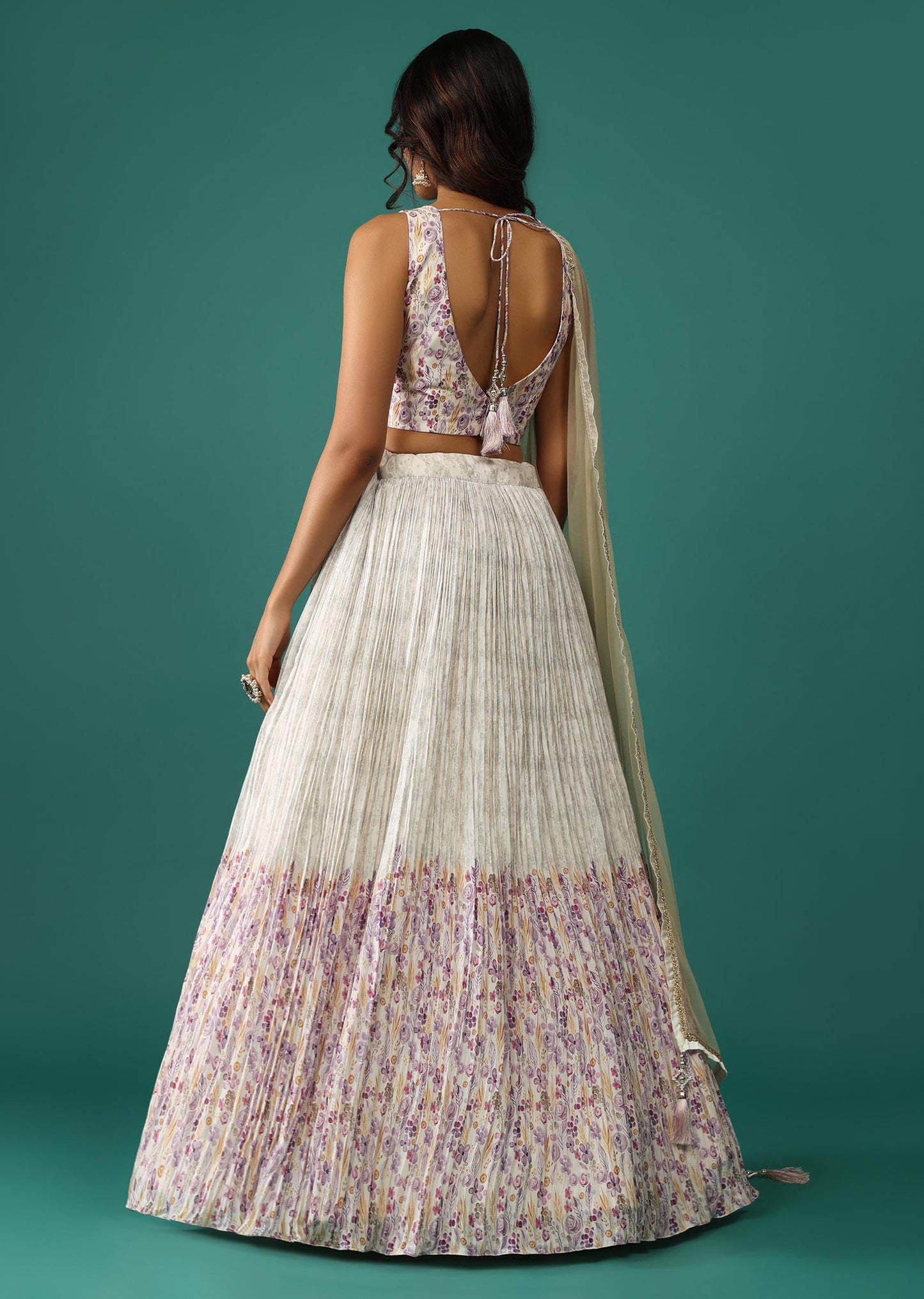 Zeel Clothing Digital Print Mirror Hand Work Georgette Lehenga Choli with Dupatta (5100-White-Wedding-Stylish-Lehenga-Choli; Free Size)