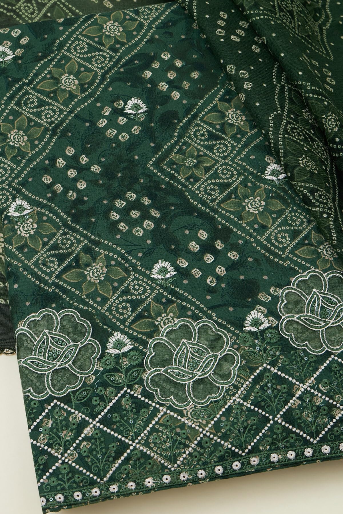 Soch Womens Green Rayon Bandhani Print Unstitched Dress Material With Sequins