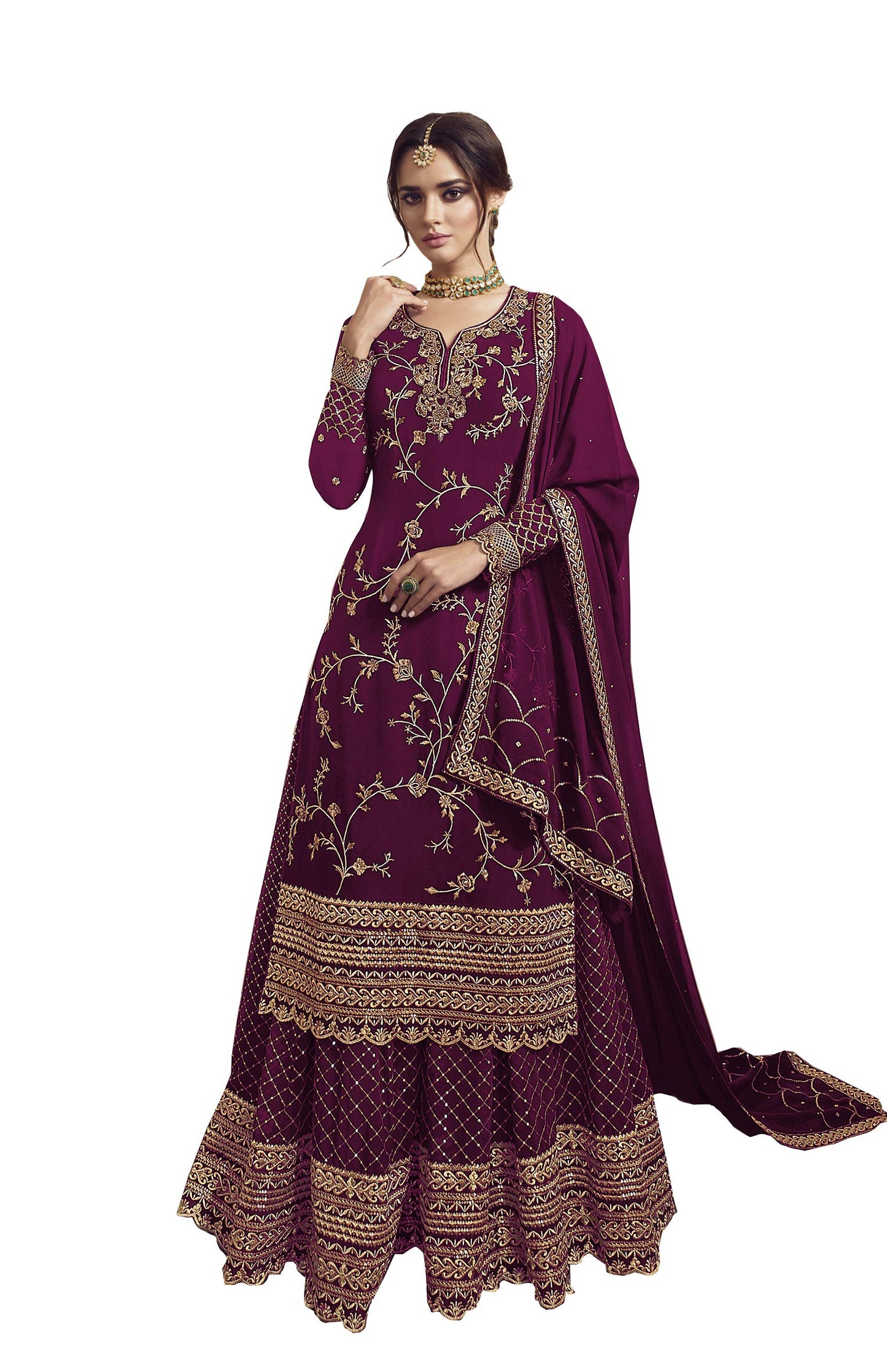 RUDRAPRAYAG Women's Georgette Maxi Gown (4902-WNE_Pink_Free Size)