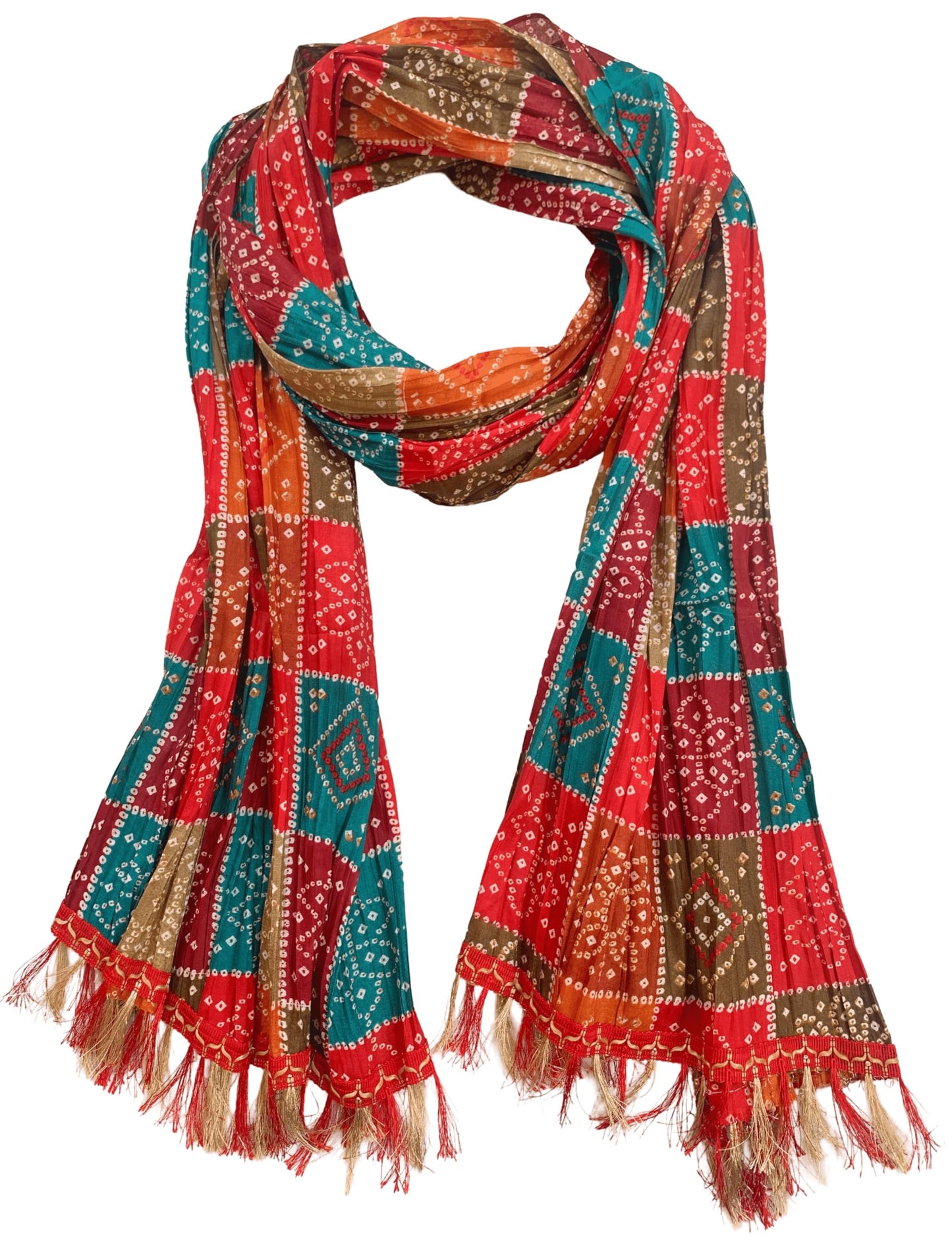 AKSHADEEP Bandhani And Patola Print Dupattas: Handmade Art Silk Dupattas For Women To Enhance Your Ensemble (Multicolor), Free Size