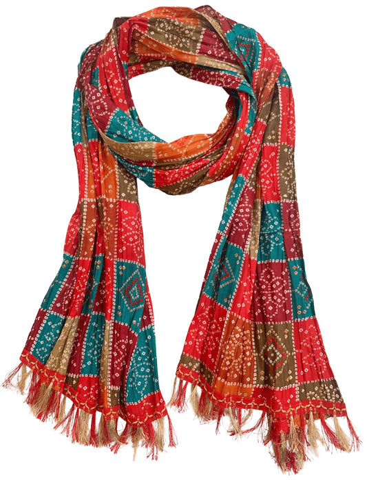 AKSHADEEP Bandhani And Patola Print Dupattas: Handmade Art Silk Dupattas For Women To Enhance Your Ensemble (Multicolor), Free Size