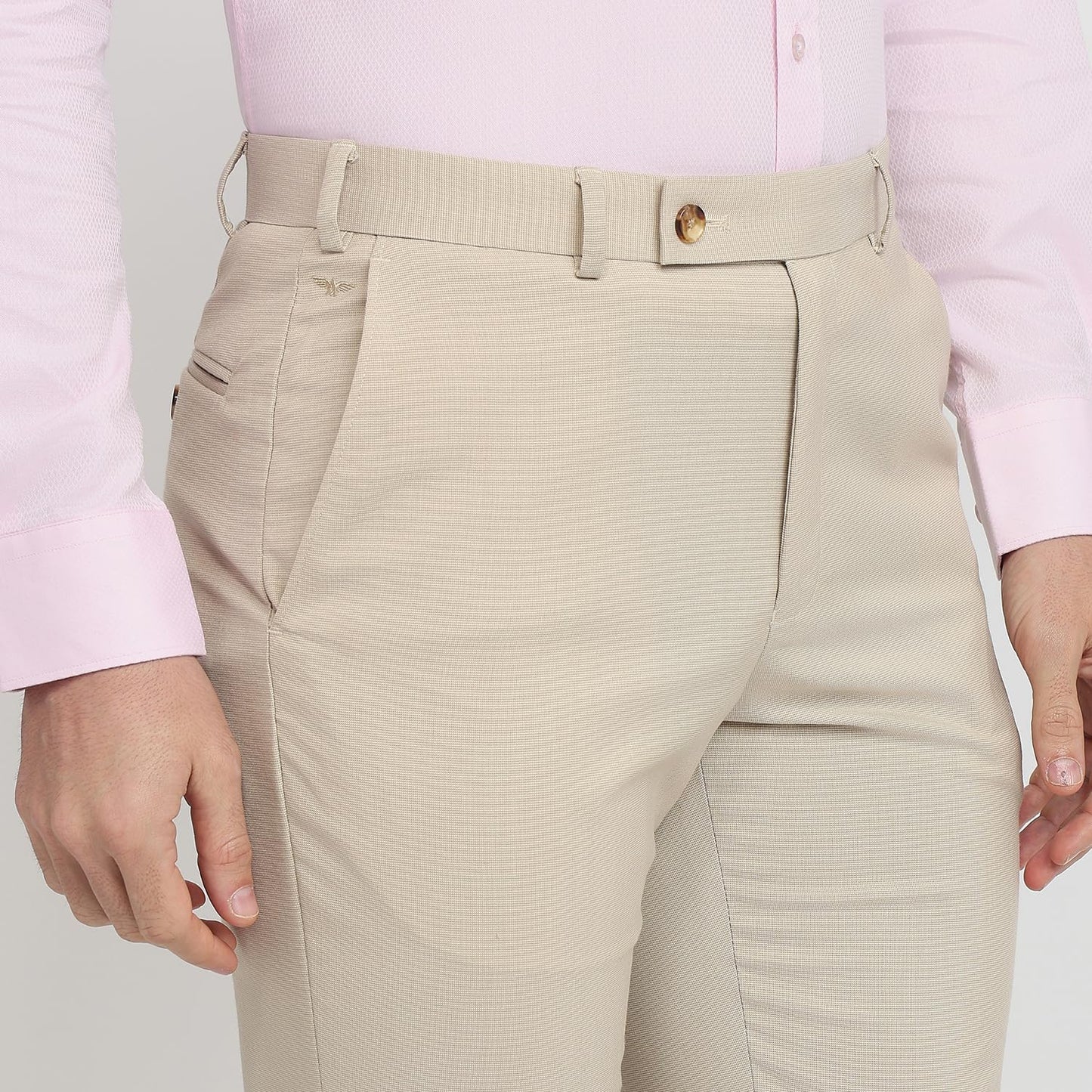 Park Avenue Men Regular Fit Solid Pattern Poly Viscose Blend Flat Front Formal Trouser Medium Fawn
