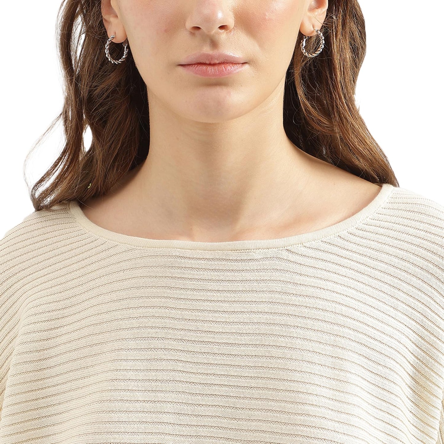 UNITED COLORS OF BENETTON Boat Neck Textured Sweater (Size: L)-24A1SOLOT707I0R2 Beige