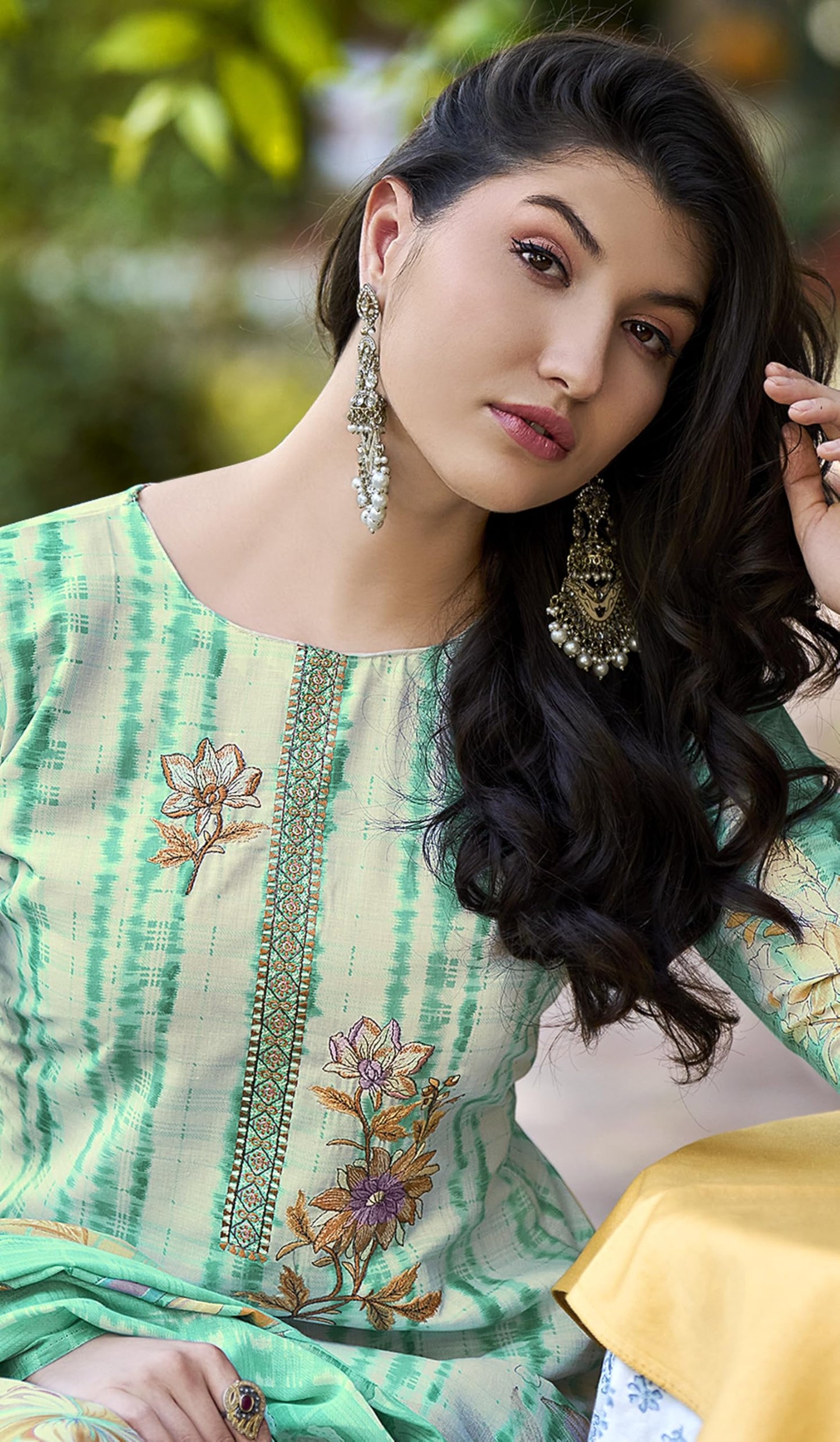 DRAVINAM Trends Women's Unstitched Salwar Suit Dress Material - Cotton Digital Printed Organza Embroidered Kameez II Unstitch Bottoms II Cotton Dupatta