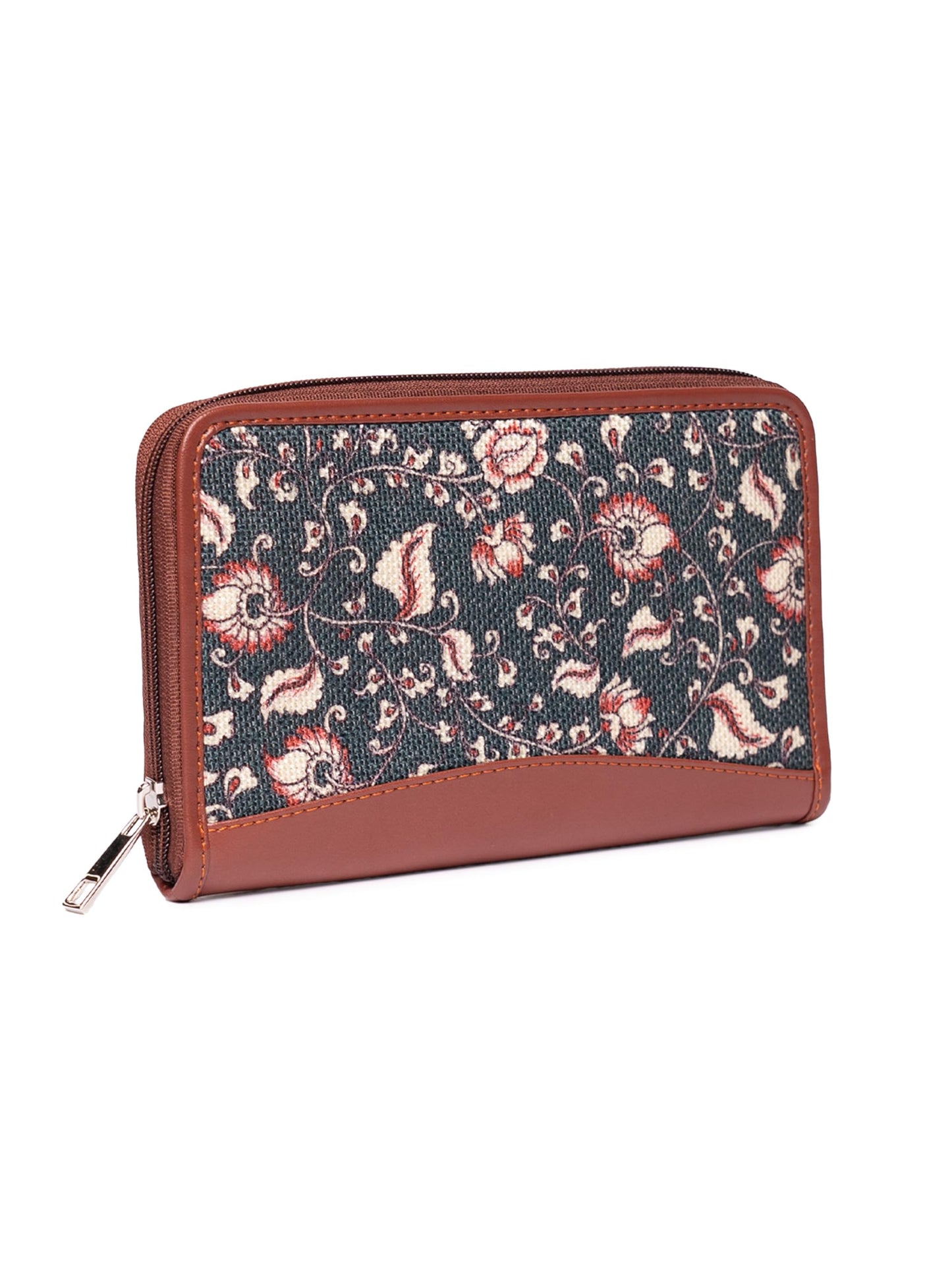 ZOUK Women's Handcrafted Blue Kalamkari Classic Chain Wallet for Mobile Phones