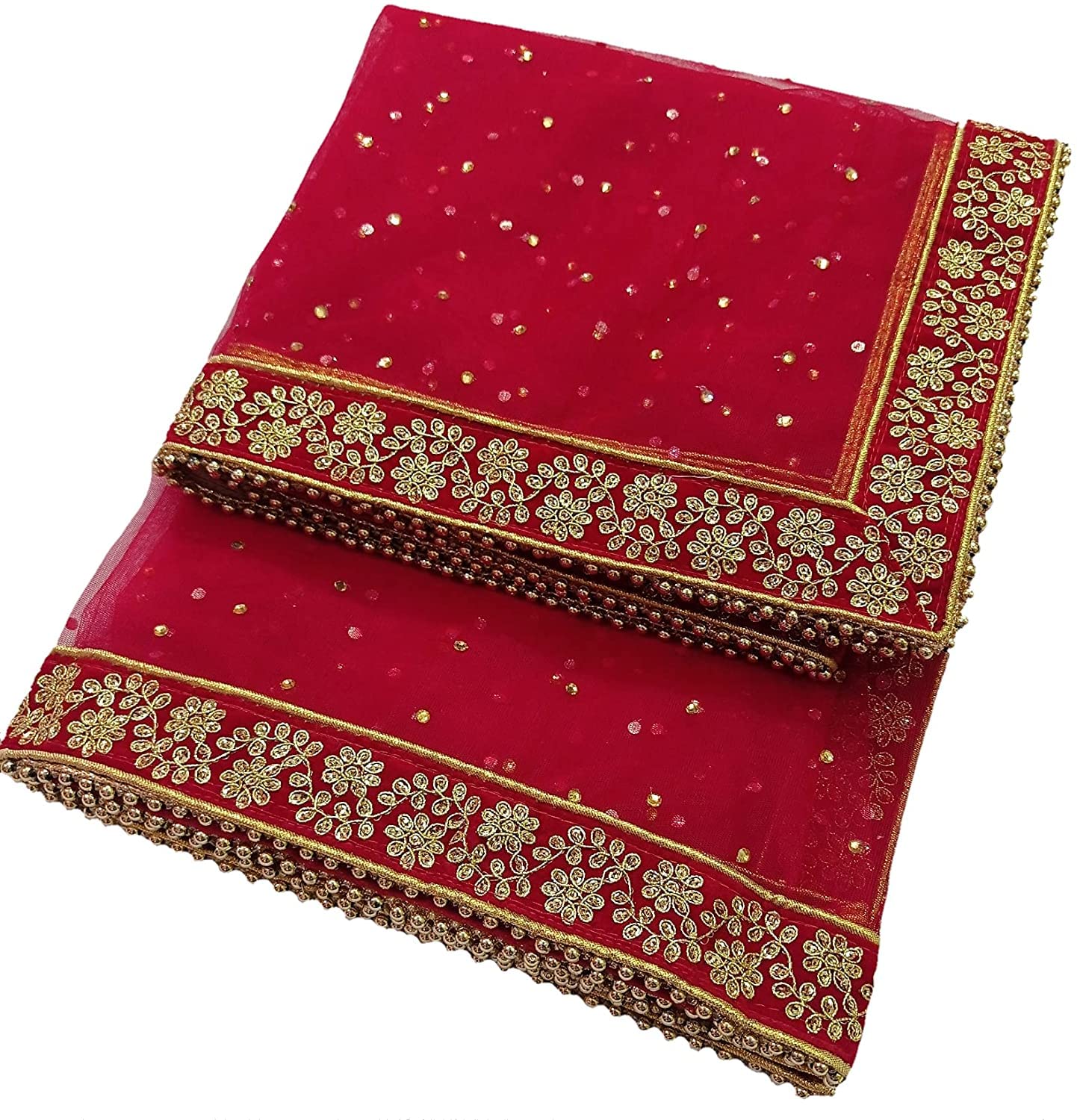 Navti Creations Women's Embroidered Net Dupatta (44652_Red_Free Size)