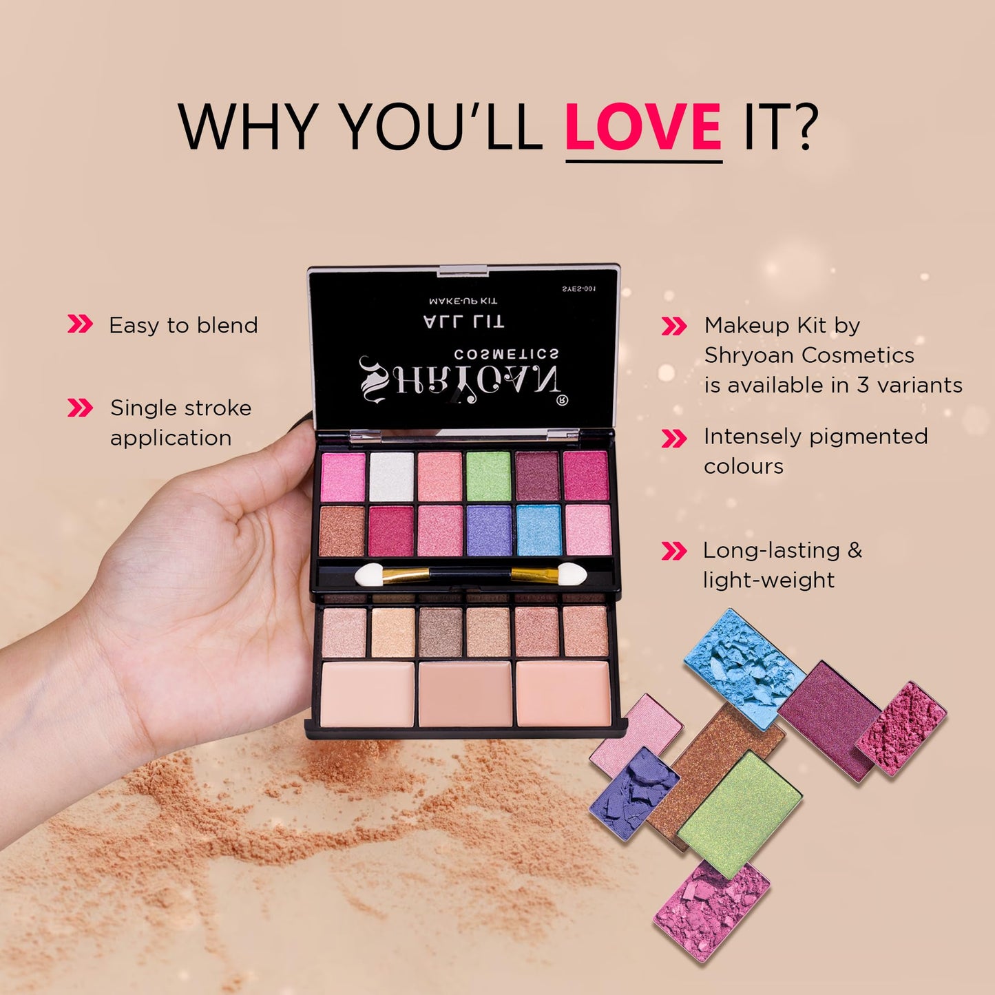 Shryoan All Lit Make-up Kit With 18 Eyeshadow & 3 Highlighter Powder Make-up Palette | Highly Pigmented Pocket Friendly Make-Up Kit | (20 gm) (Shade 01)