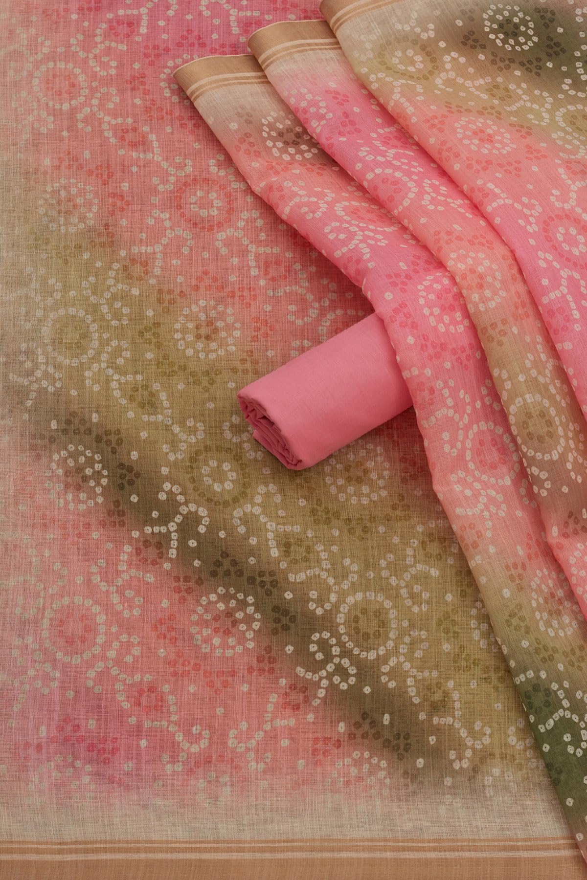 Soch Womens Pink Linen Bandhani Print Unstitch Dress Material With Mirror