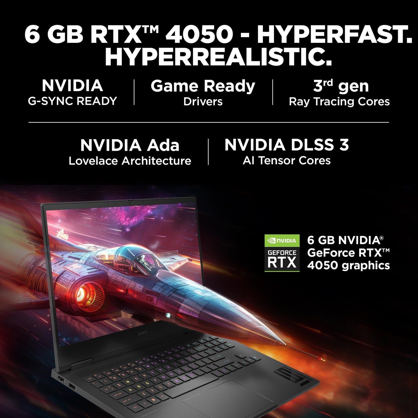 HP OMEN, AMD Ryzen 7-7840HS, 6GB NVIDIA GeForce RTX 4050 Gaming Laptop (16GB RAM, 1TB SSD) 165Hz, IPS, 16.1"/40.9cm, Win 11, MS Office 2021, Black, 2.37Kg, RGB Keys, Tempest Cooling, xd0015AX