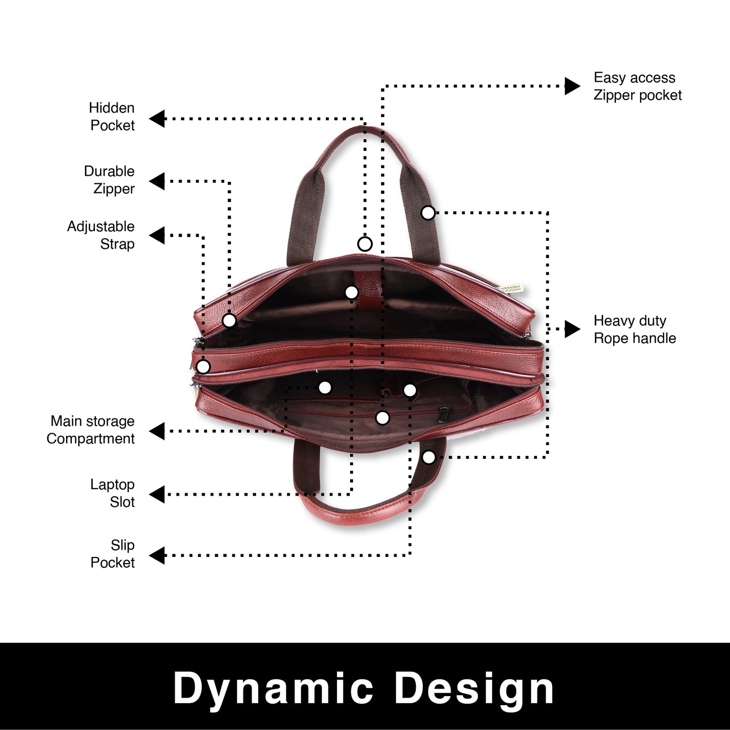 HAMMONDS FLYCATCHER Genuine Leather Office Bag for Men - 15.6" Laptop Bag for Men for Office, Travel, Daily Use - Padded Laptop Compartment, Trolley Strap, Adjustable Strap, 1 Year Warranty, Brown