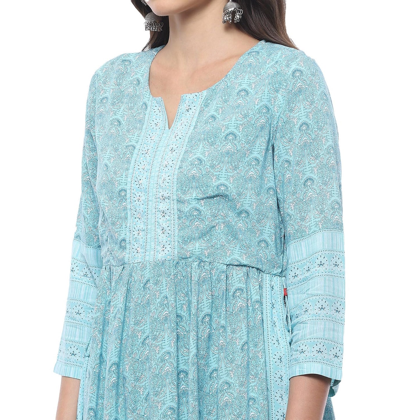 Biba WOMEN PRINTED STRAIGHT SALWAR KURTA DUPATTA(SKDASSORTED7518_TURQUOISE_38)