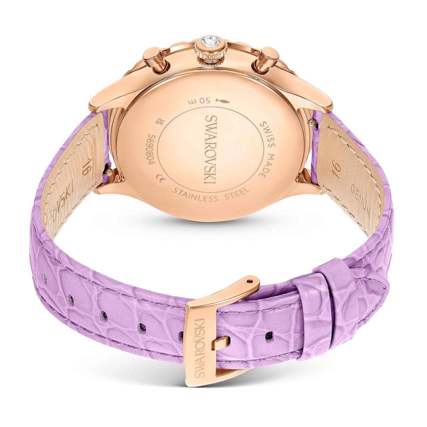 Swarovski Octea Chrono Watch, Swiss Made, Leather Strap, Purple, Rose Gold-Tone Finish, Purple, Strap, Purple, strap