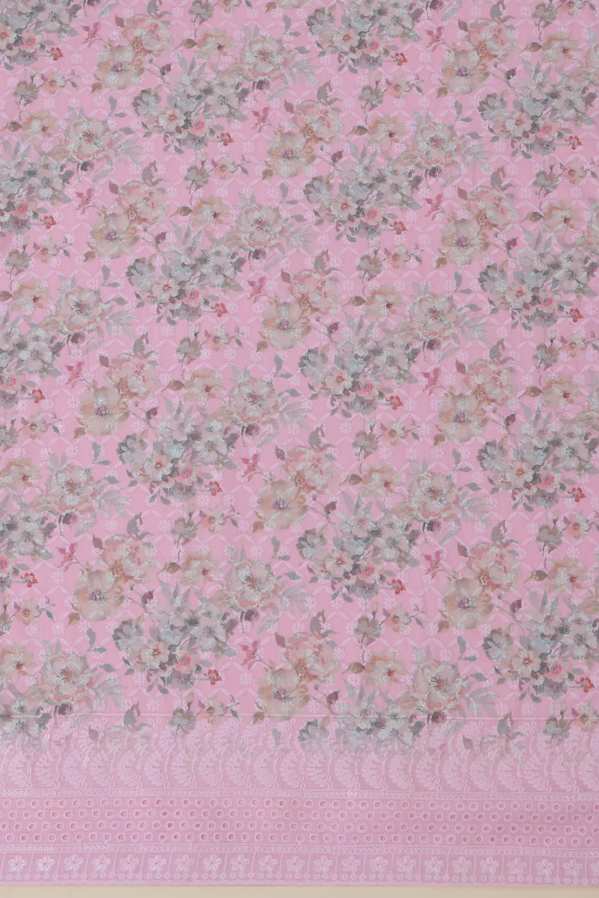 Soch Womens Pink Cotton Floral Print Unstitched Dress Material With Thread Work