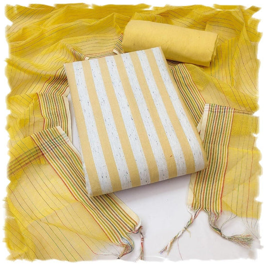 Pandadi Saree Women's Yellow Cotton Jacquard Linning Work Unstitched Salwar Suit Dress Material