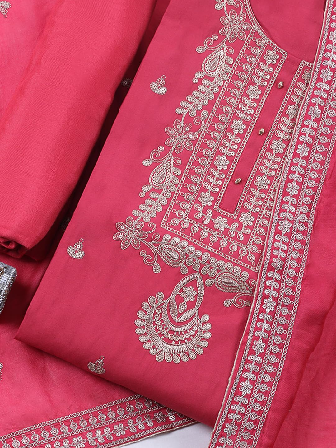Meena Bazaar Printed Cotton Unstitched Kurta with Bottom & Dupatta