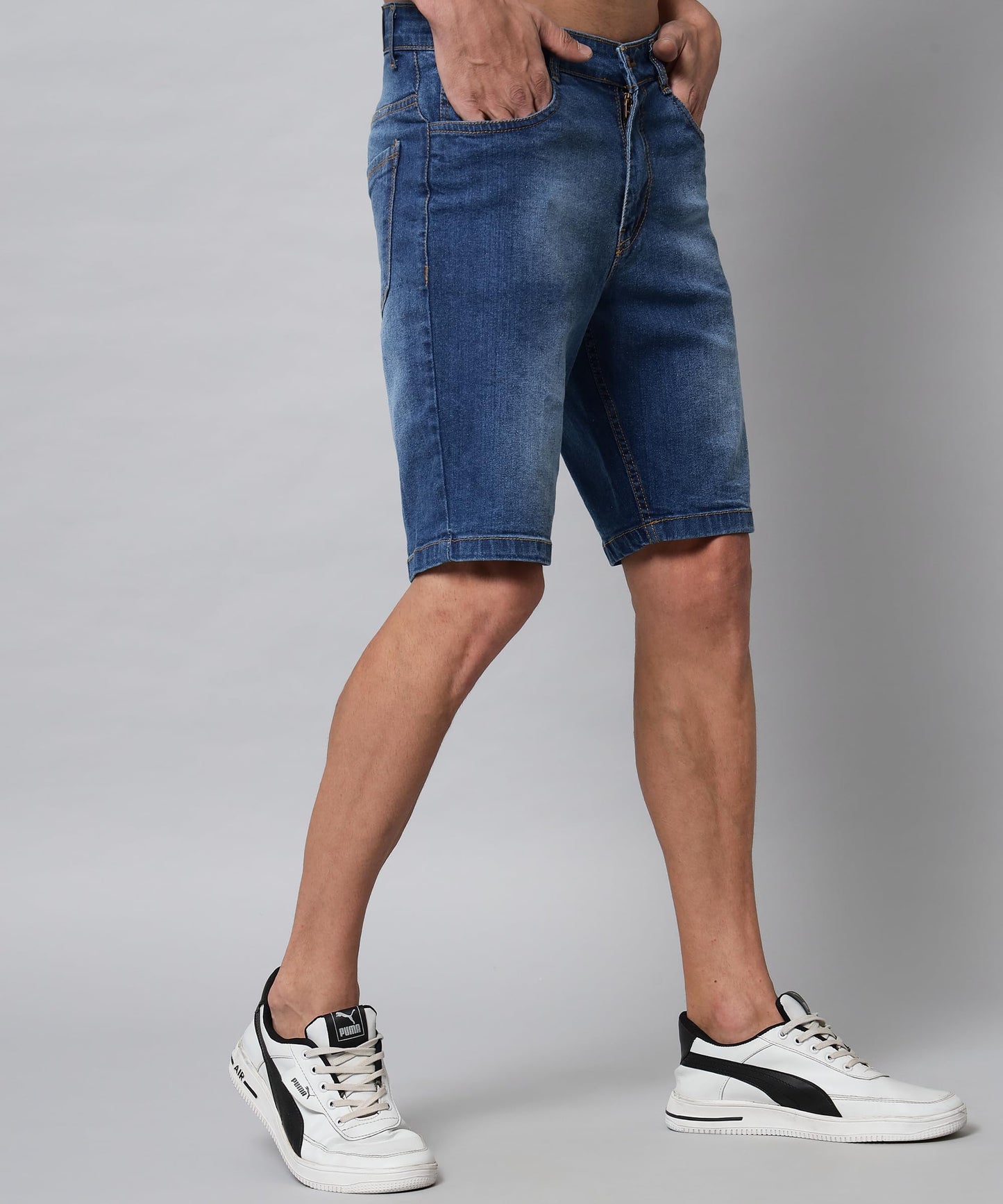 STUDIO NEXX Men's Cotton Denim Shorts - HIKE54_MEDBLUE_28 Blue