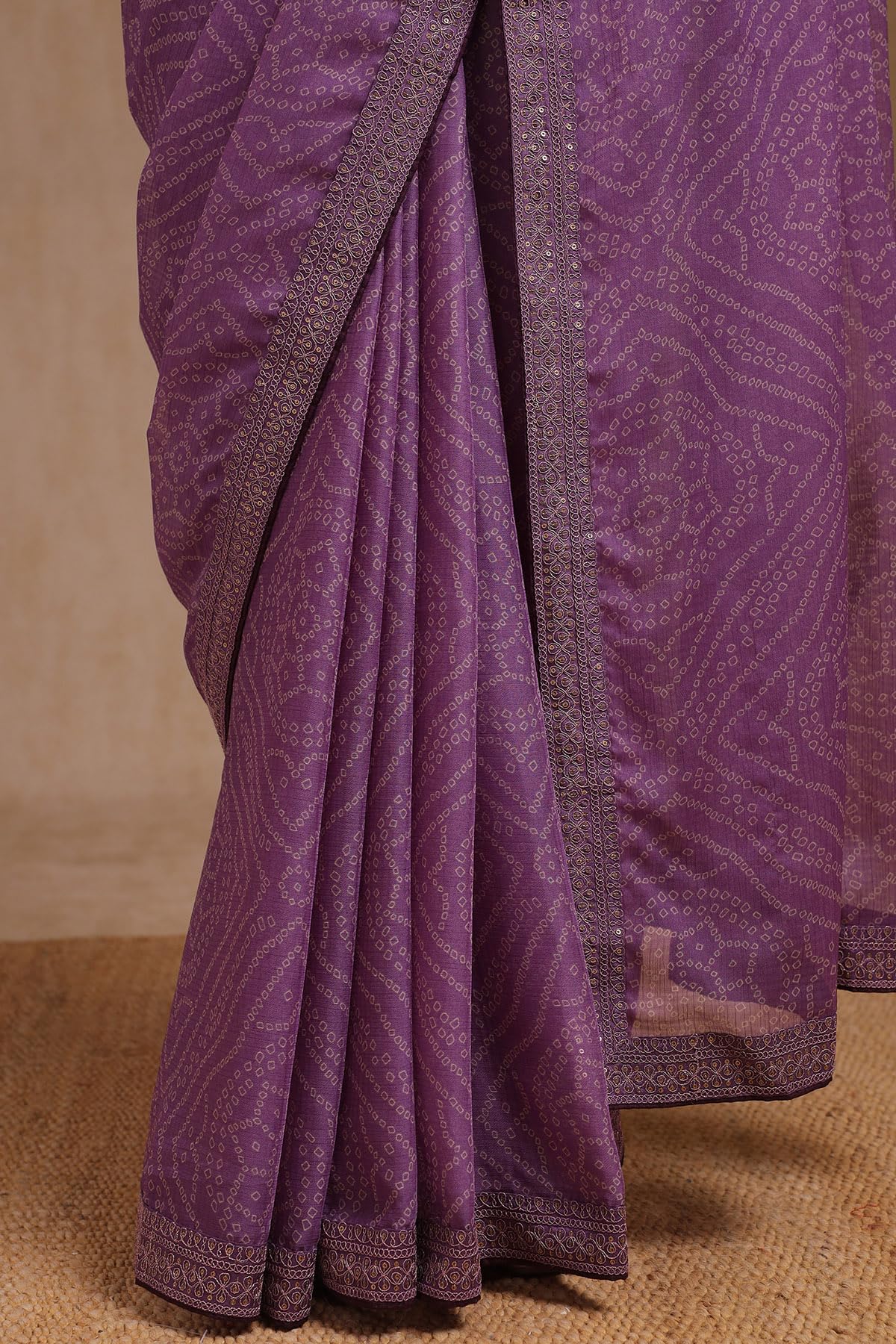 Soch Womens Lavender Chiffon Bandhani Print Saree