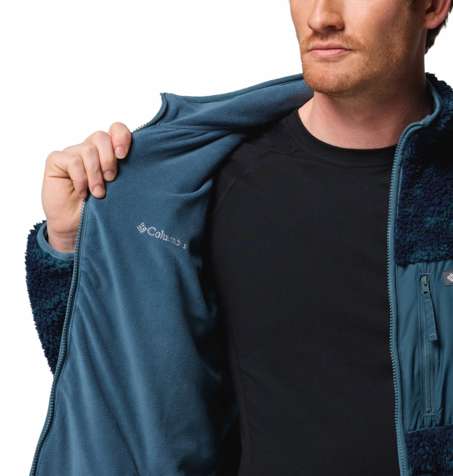 Columbia Men Navy Blue Winter Pass Reversible Fleece Jacket, L