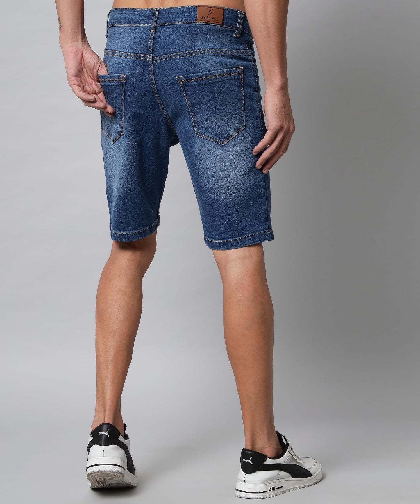 STUDIO NEXX Men's Cotton Denim Shorts - HIKE54_MEDBLUE_28 Blue