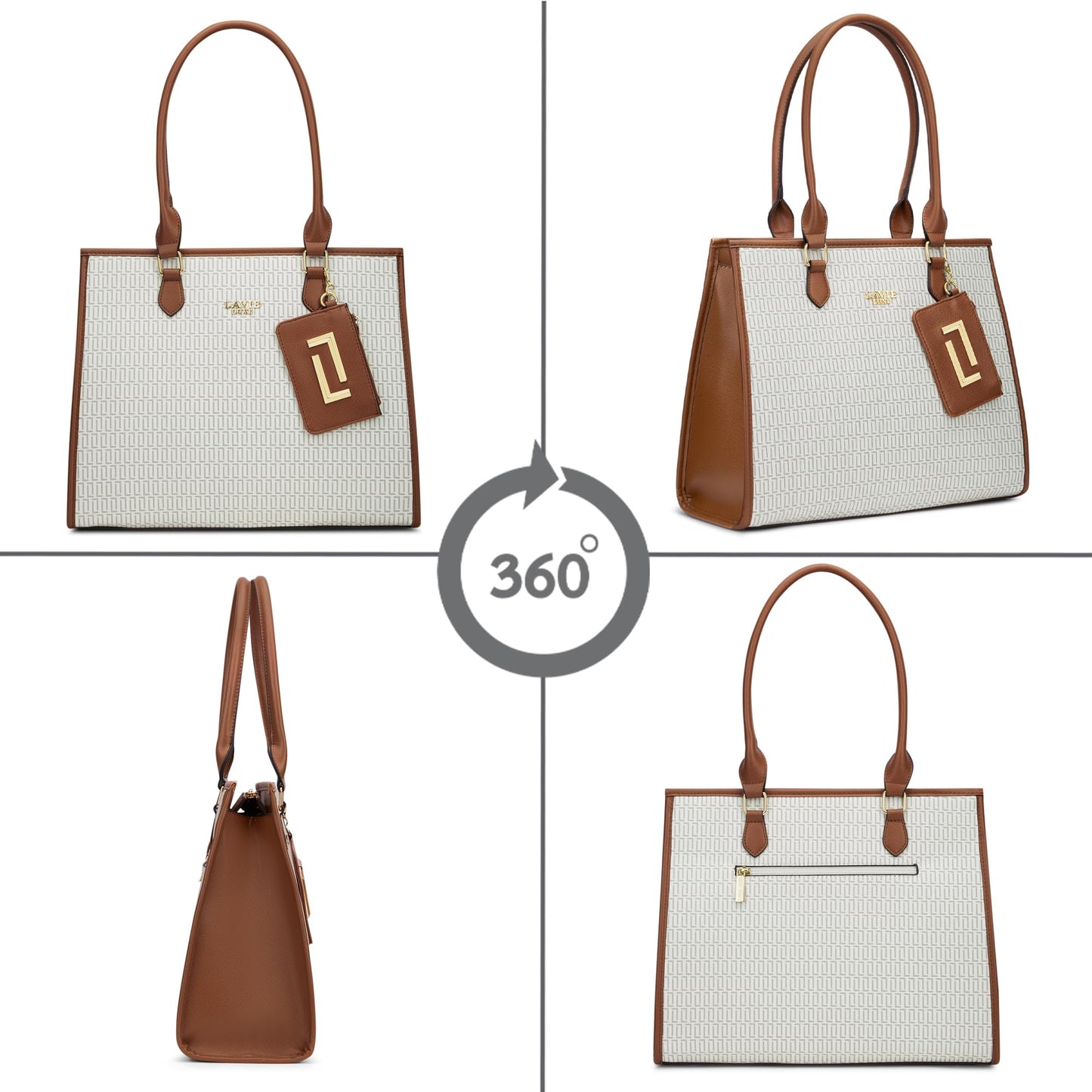 Lavie Luxe Women's Monogram Quad25 Pro Tote Laptop Bag | Fits Upto 14 Inch Laptop | Tote Laptop Bag for Work | Ladies Purse | Stylish Shoulder Bag | Gift for Women