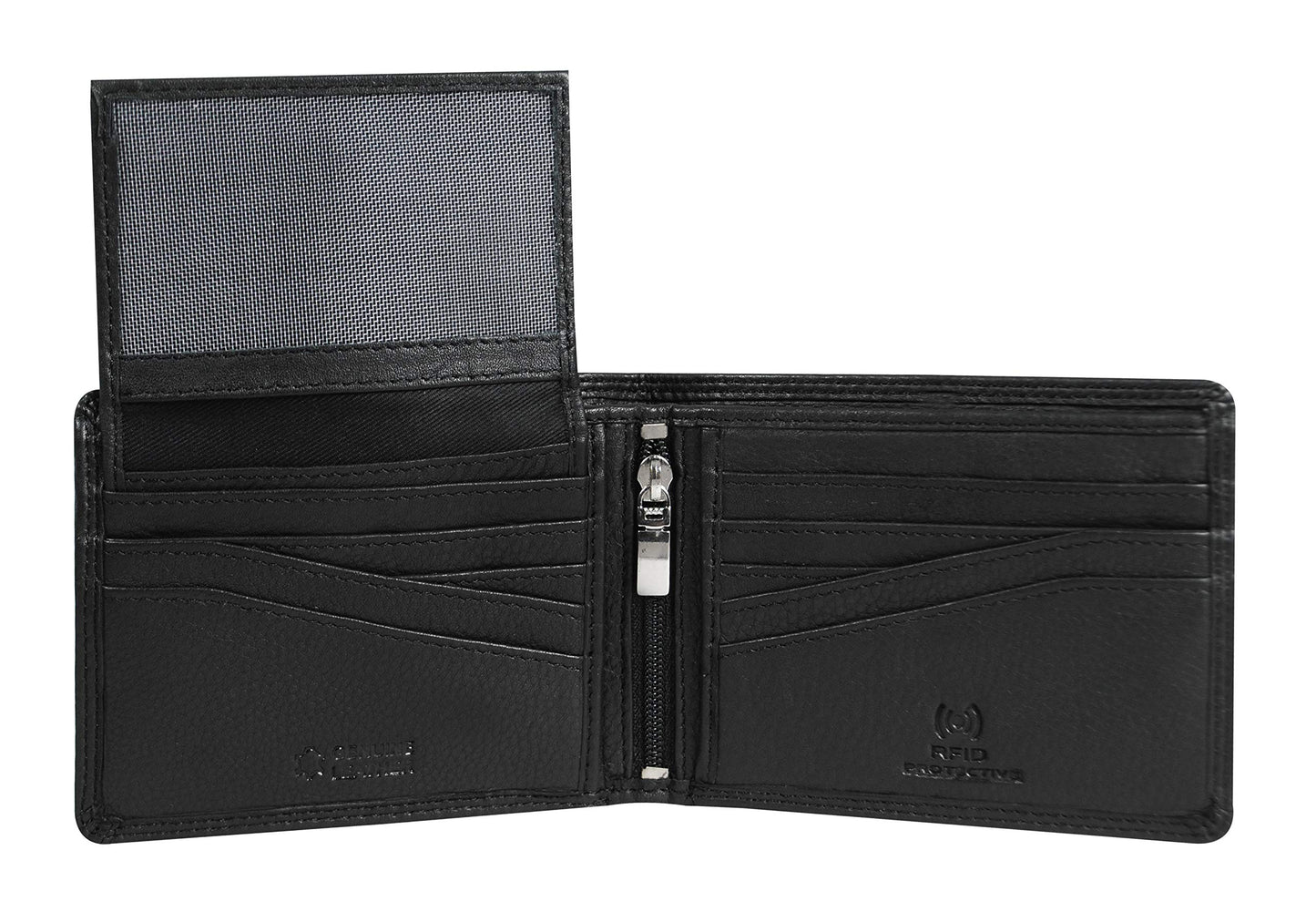 Calfnero Men's Genuine Leather Wallet for Men | RFID Protected | Bifold Wallet with Flip ID Window, Coin Pocket & Zipper Compartment
