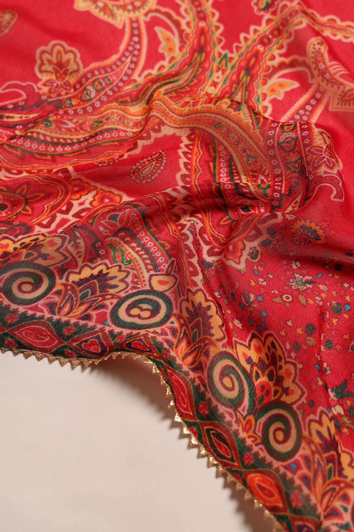 Soch Womens Red Crepe Paisley Print Salwar Suit With Beads And Stones