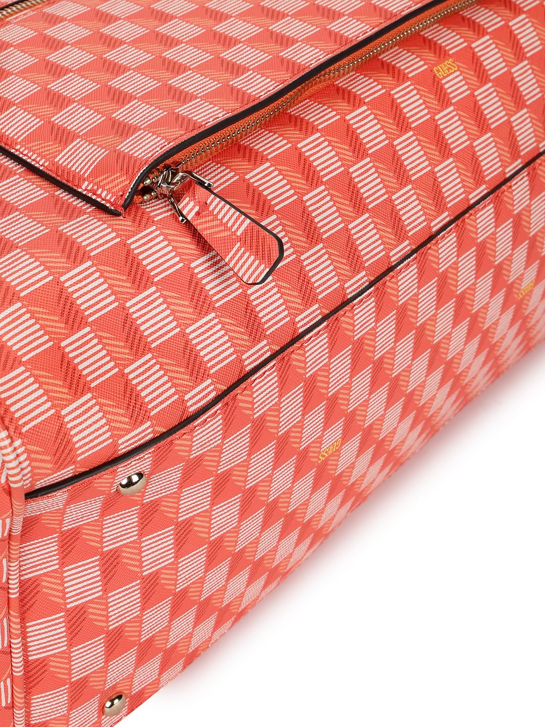 GUESS Orange Logo Checkered Carryon Large Tote Bag With Detachable Coin Pouch