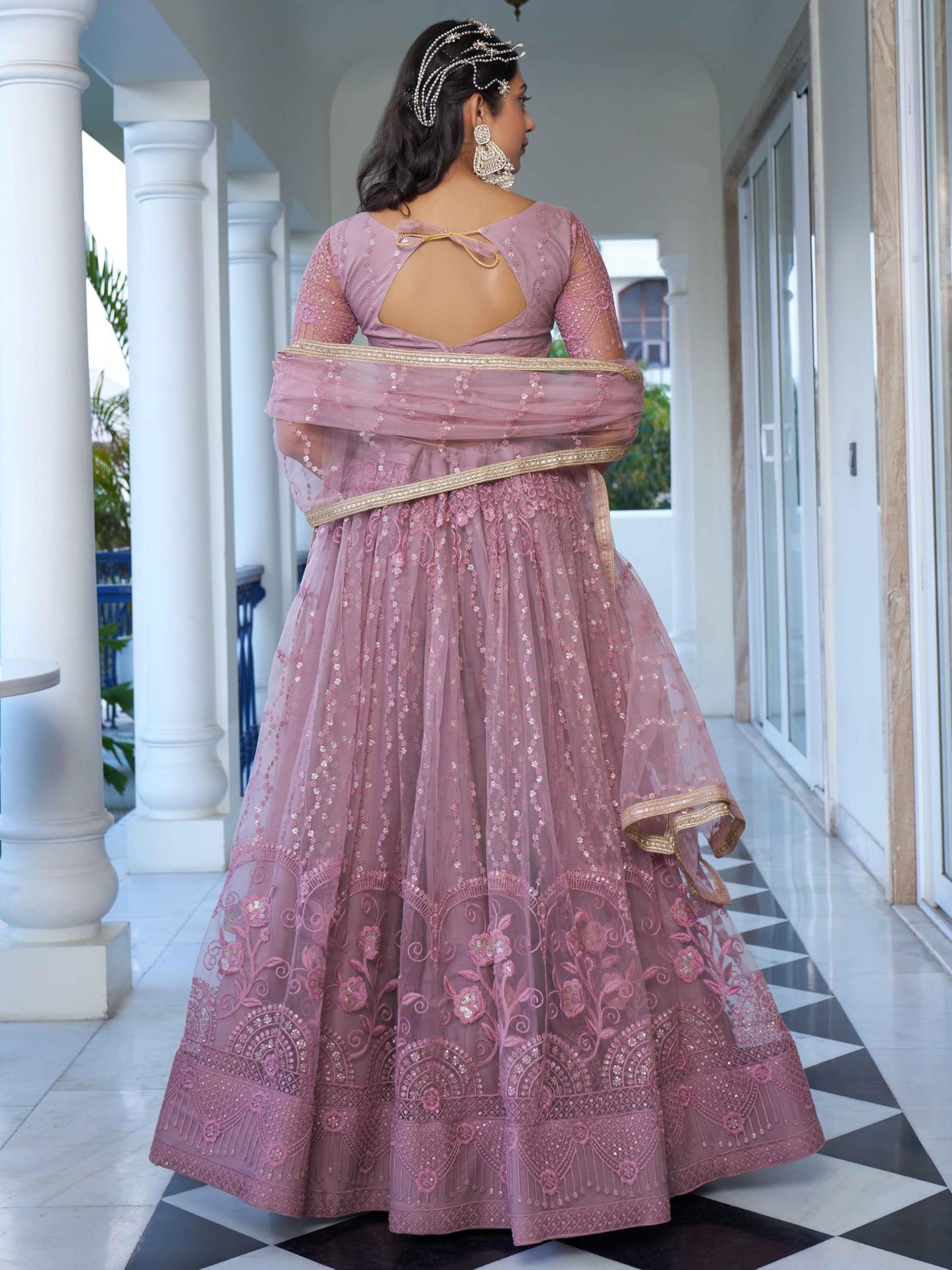 Zeel Clothing Women's Cotton Thread Sequins Work Embroidery Soft Net Lehenga Choli with Dupatta (NFH-2138-Pink-Women-Lehenga-Choli-Latest; Free Size)