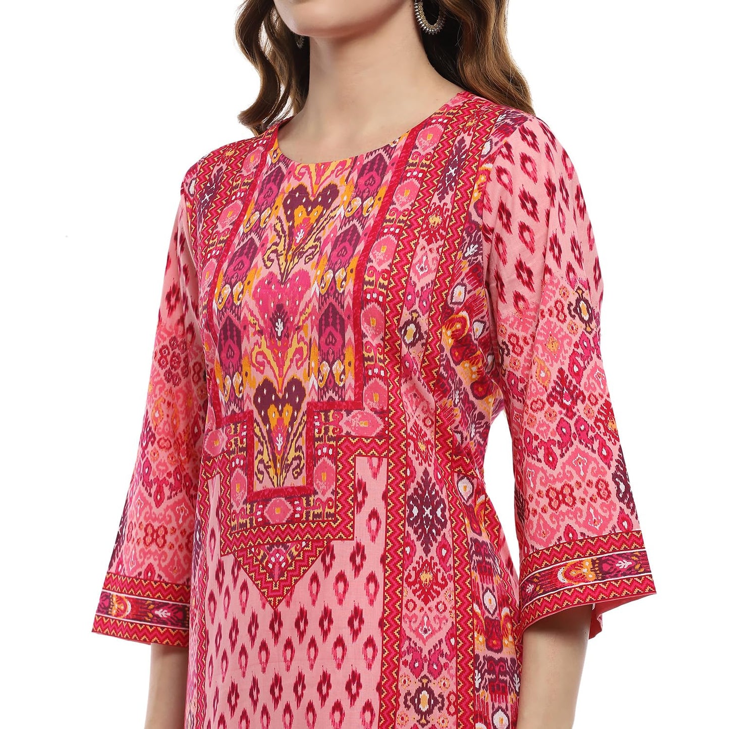 BIBA Women's Pink Cotton Straight Suit Set (SKDUZBEK9875AW24PNK