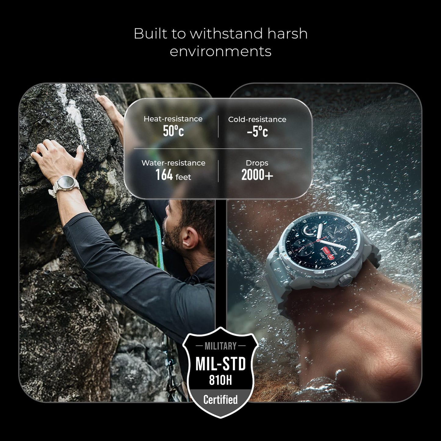 Noise Endeavour Pro Outdoor Rugged Military Smart Watch, Titanium Alloy Bezel, Dual-Band GPS, 164ft Water Resistance, 28 Days Battery on Standby, AI Companion, for iOS & Android (Carbon Black)