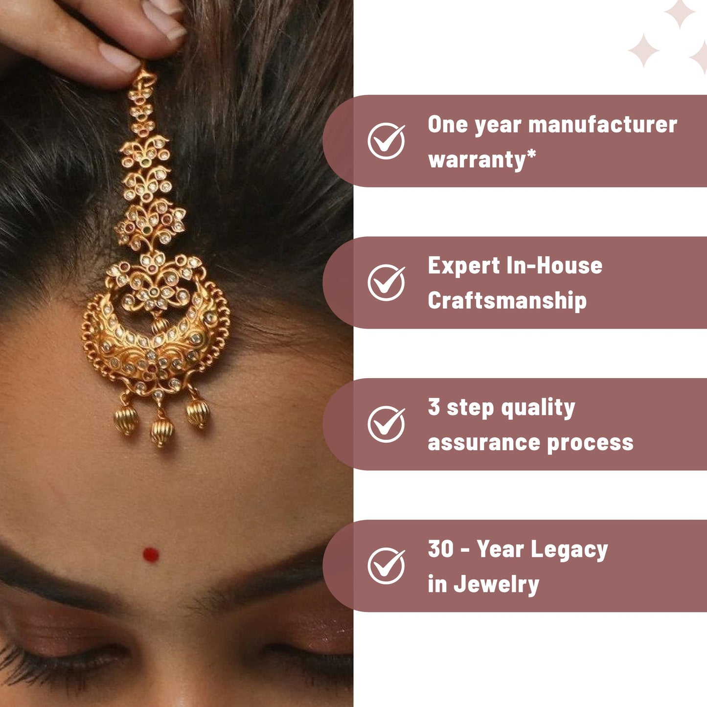 TARINIKA Antique Maang Tikka(Nethi chutti) for Women, Gold Plated Brass & CZ Stones Head Jewelry, Traditional Wedding Mang tikka Festive & Bridal Accessory (Aadhira Antique)
