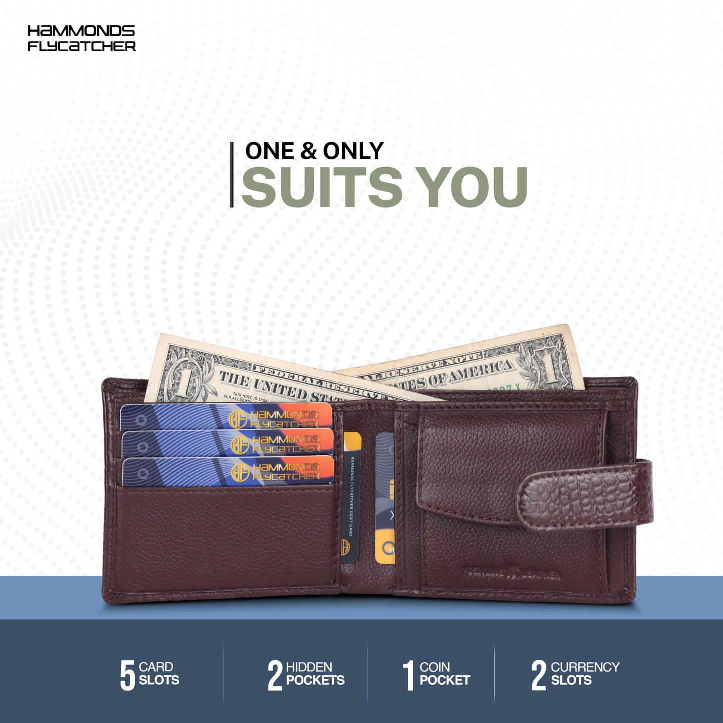 HAMMONDS FLYCATCHER Wallet for Men Leather Original, Mens Wallet, Leather Wallets for Men Stylish, Bi-Fold Wallets for Man, 5 Card Slots, Easy Access Card Slots, Coin Pocket, Mens Gift - Croc Redwood