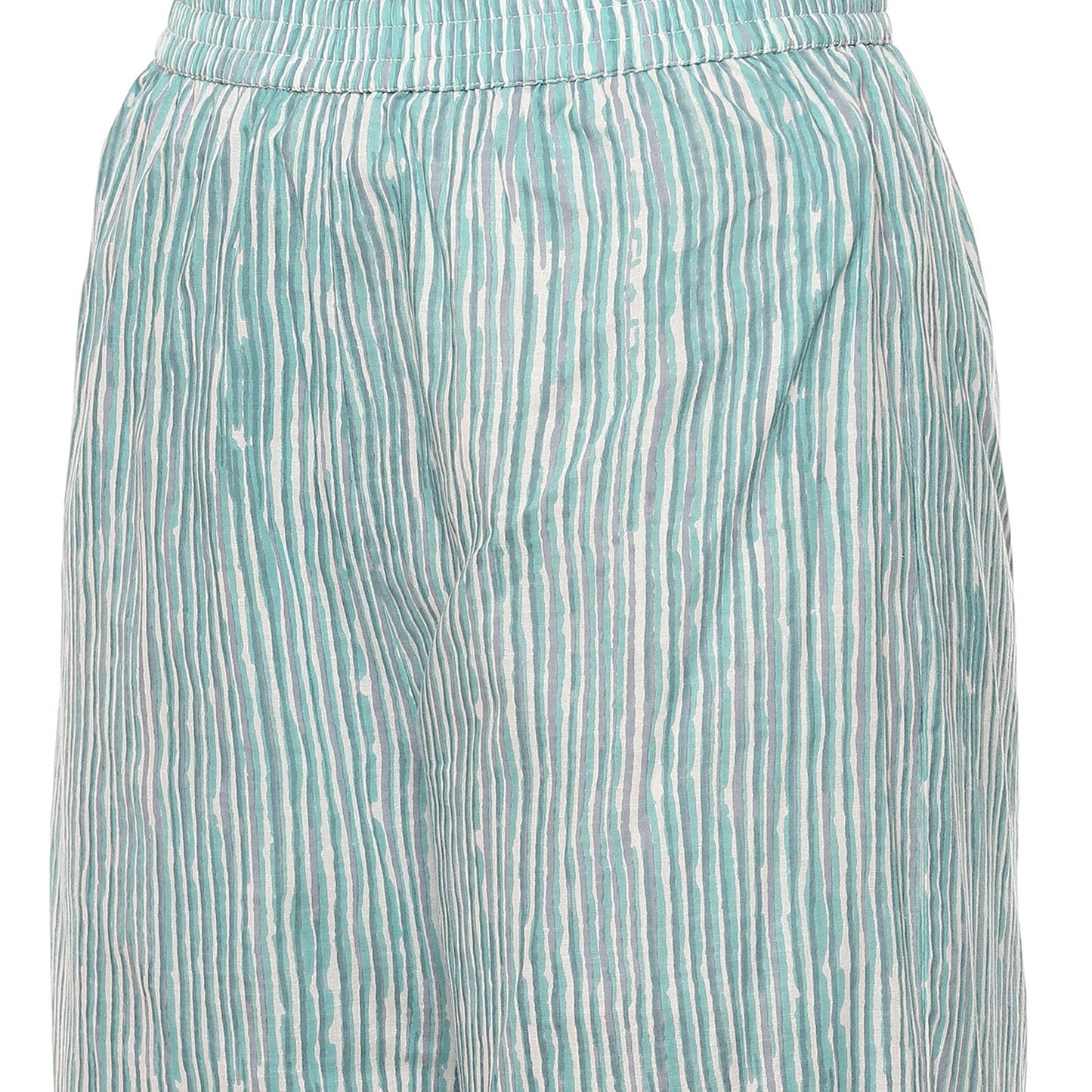 BIBA Women's Turquoise Cotton Hand Block Print Unstitched Suit Set