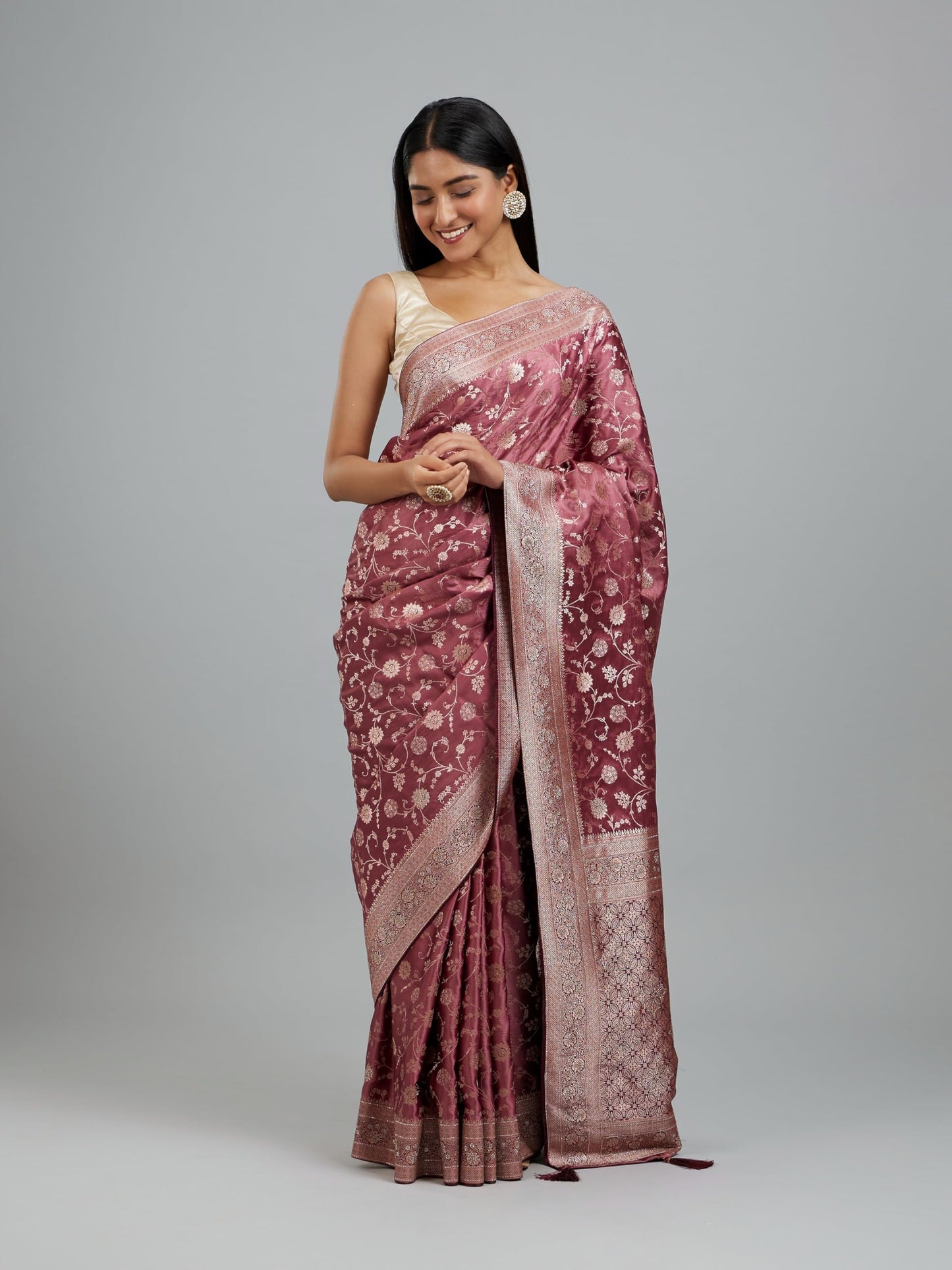 MOHEY Women's Art Silk Weave Saree with Blouse Piece(Dusty Pink)
