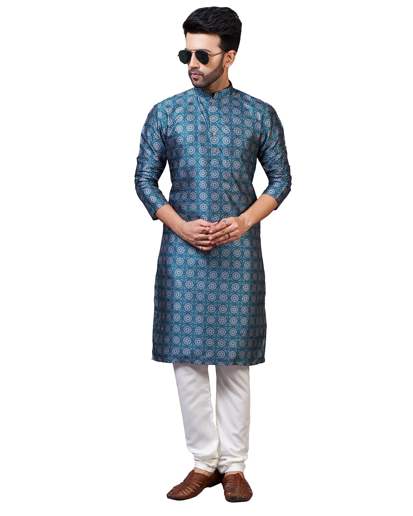 Logass Cotton Digital Printed Kurta Setfor Men & Boys Ethnic & Wear, Rama - Le090, 34-Xs