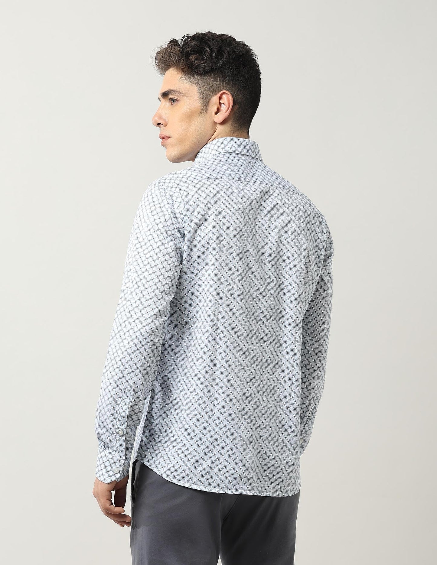 Arrow Sports Men's Geometric Printed Pure Cotton Shirt Light Blue
