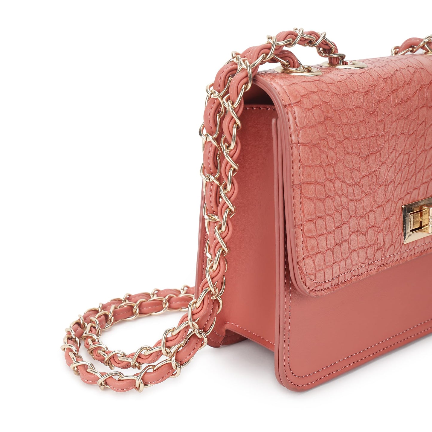 Fastrack Casual Sling Bag with Lock Closure for Girls, Medium Size with Internal Organiser and Metal Chain Strap, Made with Premium Faux Leather