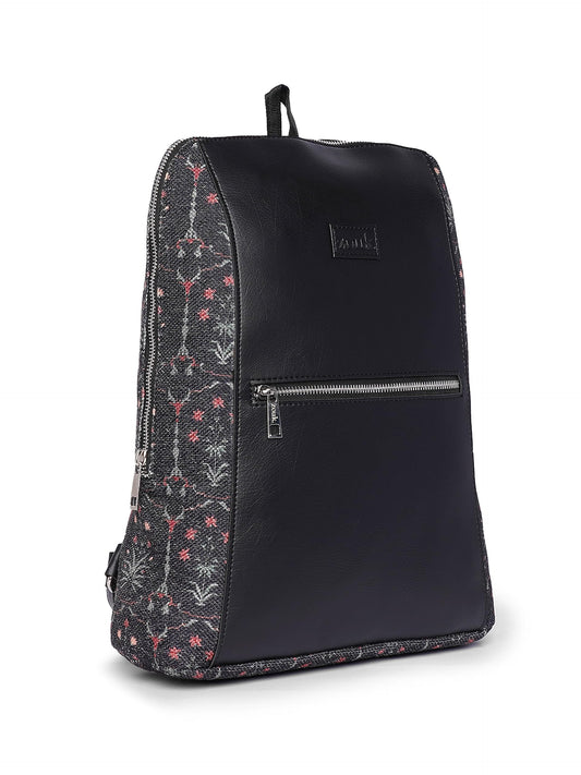 ZOUK Taj Guldasta Floral Printed Women Vegan Leather Black 14 inch, Stylish and Trendy College backpacks for girls - 15L