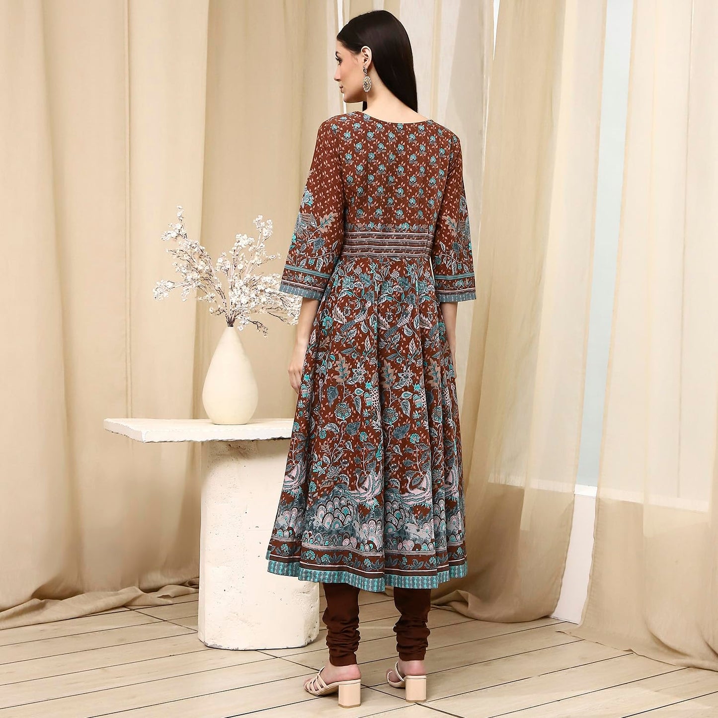 BIBA Women's 60'S Cambric Kurta Set (SKDKLMR8356ESS25BRN_Brown